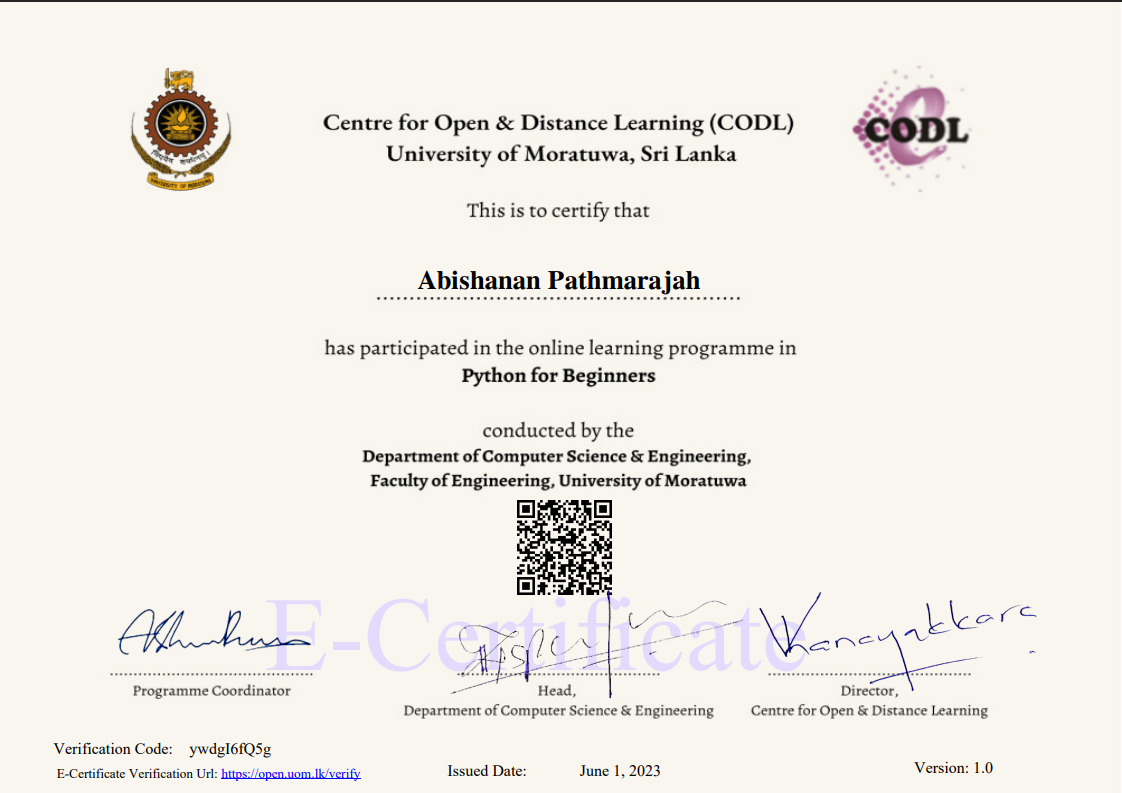 Python for Beginners Certificate